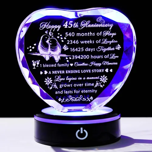 Miniatura 18 de YWHL Regalos de corazón de cristal para parejas con base LED, grabado con láser, regalo de recuerdo de feliz décimo aniversario para esposa, marido