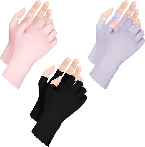 Guantes UV para lámpara de uñas de gel, 6 piezas (3 pares) guantes anti UV para lámpara de uñas de gel, guante de protección para manicuras, guantes