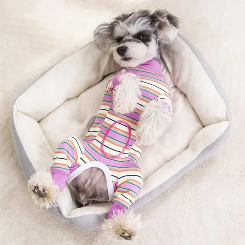 Miniatura 4 de Traje de recuperación a rayas para perros, mameluco para cachorros después de la cirugía para perros hembras y machos, pijama de manga larga tipo