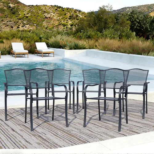 Miniatura 11 de 2-Pack Metal Patio Chairs, All-Weather Outdoor Dining Chairs with Breathable Mesh for Garden, Pool, Backyard & Lawn