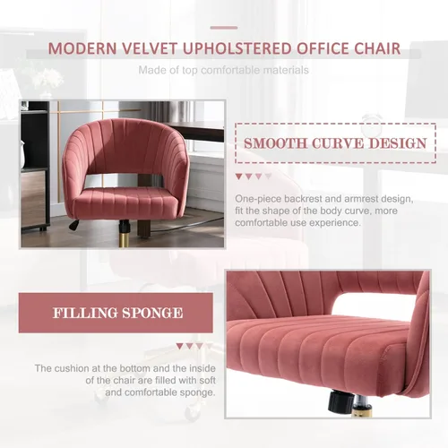 Miniatura 3 de Eifizek Silla de escritorio de oficina de terciopelo, moderna silla de escritorio ajustable para el hogar con ruedas, silla giratoria