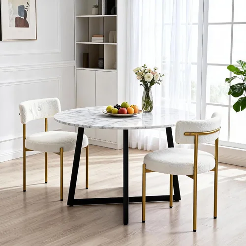 Miniatura 12 de AVAWING Juego de 6 sillas de comedor de piel sintética negra, modernas sillas de cocina tapizadas con patas de metal y respaldo curvo, sillas