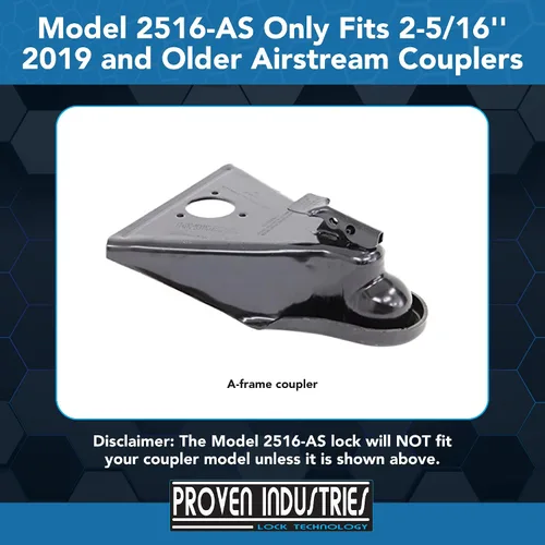 Miniatura 2 de Proven Industries - Modelo 2516-AS, Cerradura para remolque, se adapta a acopladores Airstream de 2 5/16 pulgadas (1997-2019), fabricado en los Negro