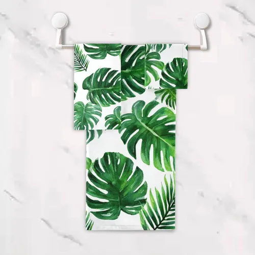 Miniatura 5 de Vdsrup Juego de 3 toallas de baño de verano con hojas de palma tropical, toallas de mano de hojas de selva tropical, toalla suave y fina