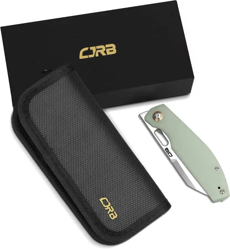 Miniatura 9 de CJRB - Cuchillo EDC de bolsillo, Ekko (J1929), pequeño cuchillo plegable AR-RPM9 hoja de acero y verde natural G10 al aire libre para hombres