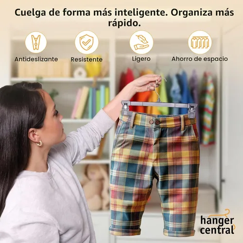 Miniatura 4 de Paquete de 30 perchas para pantalones, perchas delgadas de plástico de 10 pulgadas con clips para faldas, pantalones, pantalones cortos, organizador