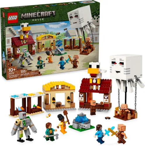LEGO Minecraft El Ataque del Globo Ghast a la Aldea - Juego de Construcción de Juguetes para Niños, Niñas y Niños de 10+ Años - Incluye Minifiguras