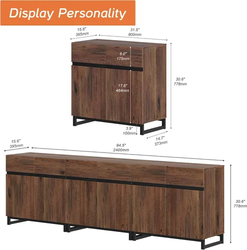 Miniatura 2 de WAMPAT Gabinetes Aparador Buffet Multifuncionales 3 en 1, Aparador Moderno con Estante Ajustable y Base de Metal, Gabinete de Barra de Café Gabinete