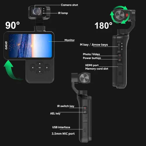 Miniatura 6 de ORDRO Videocámara de bolsillo M5, videocámara de video 4K 60FPS de estabilización de 3 ejes, cámara de bolsillo de visión nocturna IR para vlogging