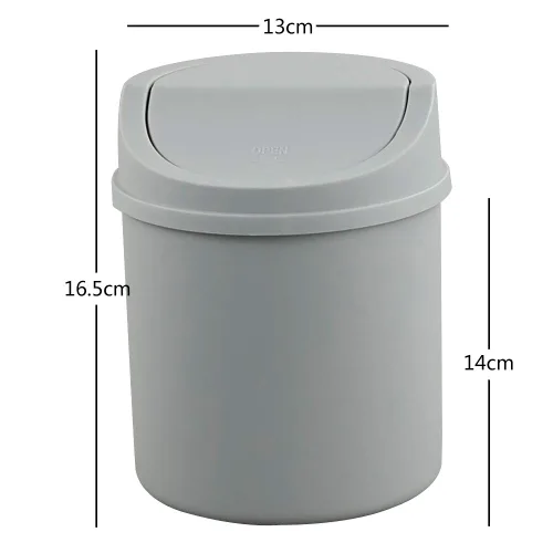 Miniatura 2 de Mini basurero de escritorio de 2 litros con tapa oscilante, cubo de basura pequeño (gris)