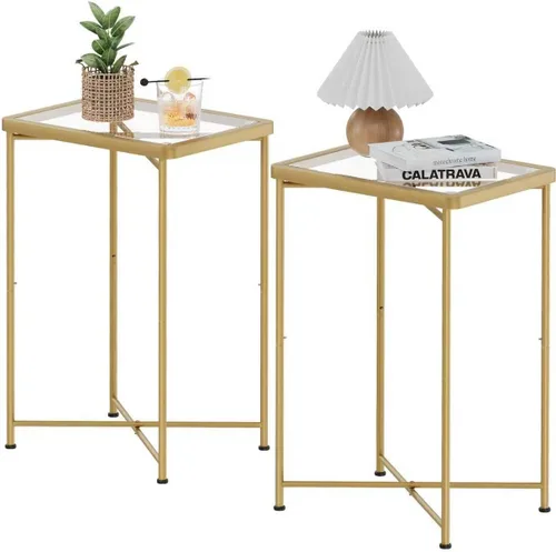 Miniatura 9 de Garden 4 you Mesa auxiliar pequeña, mesa auxiliar de cristal, mesa auxiliar para exteriores con marco de metal, mini mesita de noche para sala