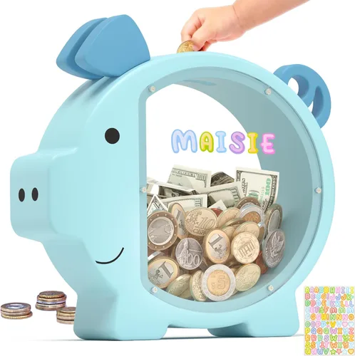 Summidate Alcancía de madera para niños, niñas, niños y adultos, grandes facturas irrompibles, cambio de monedas, tarro de ahorro de dinero, regalo