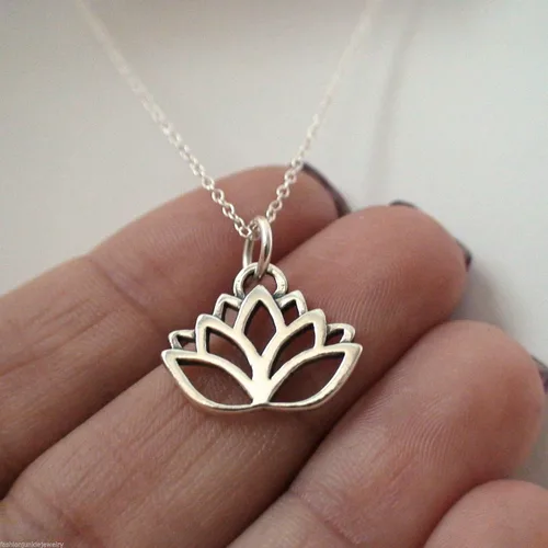Miniatura 2 de Collar de flor de loto - Plata de ley 925 - Esquema Charm Namaste Yoga Nuevo, Plata esterlina