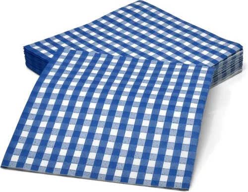 Miniatura 5 de Servilletas de cóctel a cuadros azules, paquete de 100 servilletas desechables para fiesta, picnic, boda, vajilla azul y blanco a cuadros