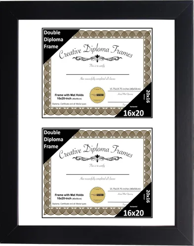 Miniatura 12 de Creative Picture Frames Marco de diploma doble clásico negro de 6 x 8 pulgadas con vidrio negro y colgador de pared instalado