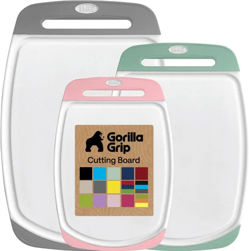 Miniatura 26 de GORILLA GRIP Juego de 3 tablas de cortar de cocina reversibles sin BPA, diseñadas en Estados Unidos, no porosas, ranuras para jugos, borde
