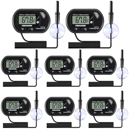 Termómetro de acuario para acuario, termómetro digital LCD para tanque de peces con sonda de sensor resistente al agua y ventosa para incubadoras de