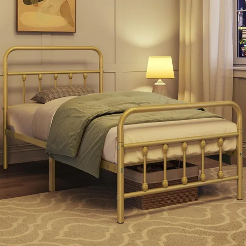 Miniatura 3 de Topeakmart Marco de cama de metal de estilo victoriano tamaño twin con cabecero/base de colchón/no necesita somier/almacenamiento debajo