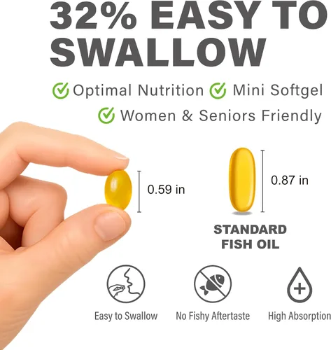 Miniatura 3 de LOVITA Suplemento de aceite de pescado Omega-3 de 2000 mg para hombres y mujeres, 120 mini cápsulas blandas, alta absorción rTG con EPA y DHA