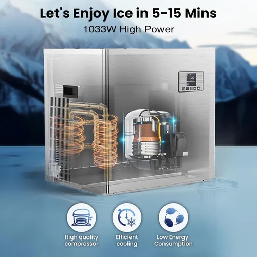 Miniatura 3 de Máquina comercial para hacer hielo 650 libras/24 horas, 12 ajustes de grosor ajustable, almacenamiento de 400 libras, máquina de hielo comercial