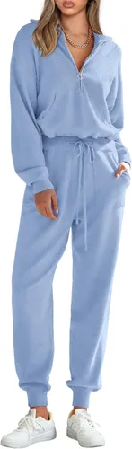 Miniatura 155 de PRETTYGARDEN Conjunto de suéter de 2 piezas para mujer, sudadera con cremallera, pantalones deportivos, ropa casual