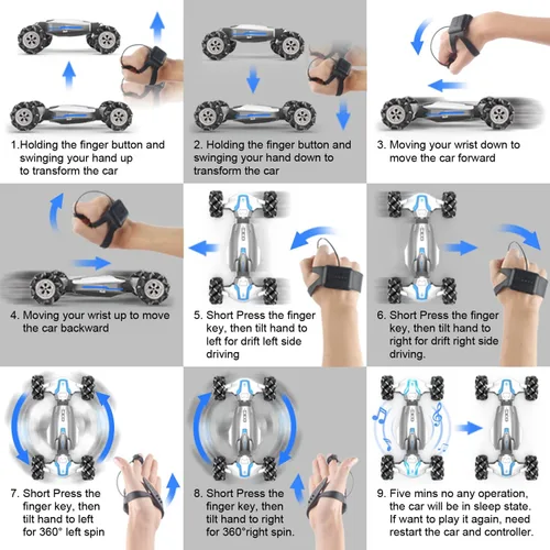 Miniatura 6 de LOOZIX Coche de Acrobacias RC con Detección de Gestos Escala 1:10, Control Remoto 4WD Controlado por Gestos de Mano Transformable, Vehículo de Doble