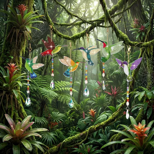 Miniatura 2 de Tradder Juego de 6 piezas de pintura de diamante para colibrí, campanillas de viento, pájaros, kits de arte para adultos, vacaciones, escuela