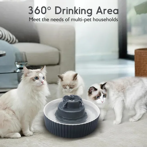 Miniatura 5 de Lawfery Fuente de agua de cerámica para gatos, fuente para gatos de 71 onzas con 3 filtros de carbono y 2 bombas silenciosas, dispensador de agua
