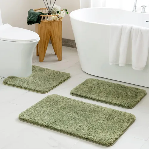 Miniatura 17 de MIULEE Juego de 3 alfombras y tapetes de baño extra gruesos de microfibra antideslizante y tapete de baño de contorno en forma de U para baño, baño