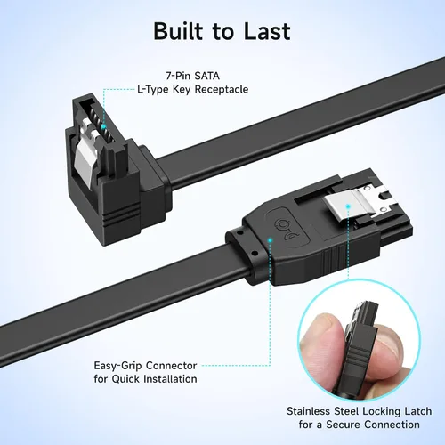 Miniatura 5 de Cable Matters Paquete de 3 cables SATA SATA de 90 grados – 18 pulgadas, SATA III 6Gbps de ángulo recto para SSD, HDD, unidades de CD/DVD, disco