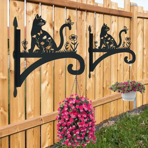 Miniatura 6 de Ganchos decorativos de hierro resistente para plantas, para exteriores, con silueta de gato, ganchos para colgar cestas colgantes de 11 pulgadas