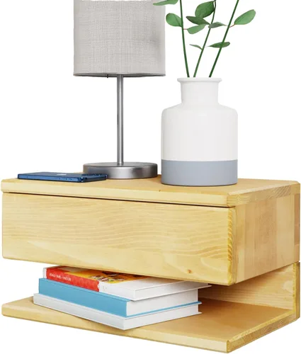 Miniatura 9 de Mesita de noche flotante lateral o mesa auxiliar con cajón de almacenamiento, estante de noche de madera, mesa flotante hecha a mano, estante