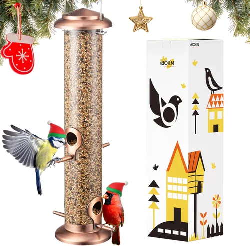 Miniatura 14 de iBorn Comedero de metal para pájaros de cobre cepillado, comedero para pájaros silvestres para colgar al aire libre, acabado de cobre cepillado