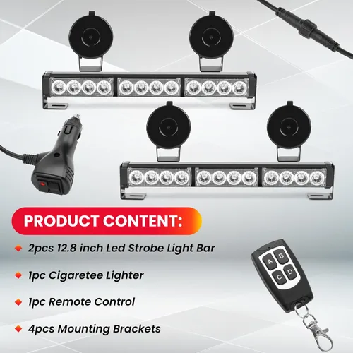 Miniatura 7 de Barra de luces estroboscópicas ámbar y blanco para asesor de tráfico para vehículos, camiones, control remoto inalámbrico, 23 patrones de flash, 2