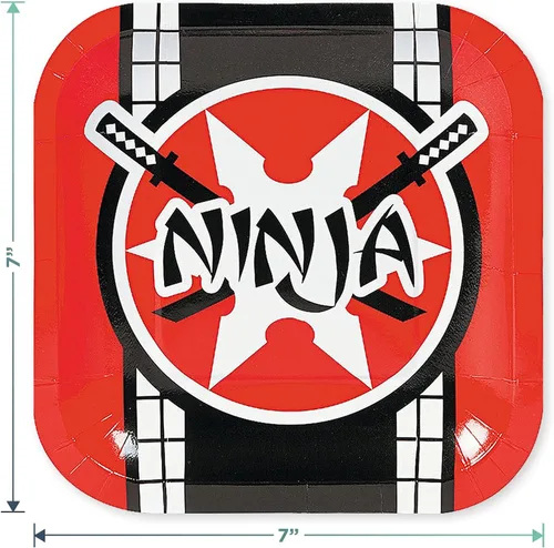 Miniatura 3 de HOME & HOOPLA Ninja Warrior - Suministros para fiestas de karate – Juego de platos cuadrados de papel para pastel de postre y servilletas