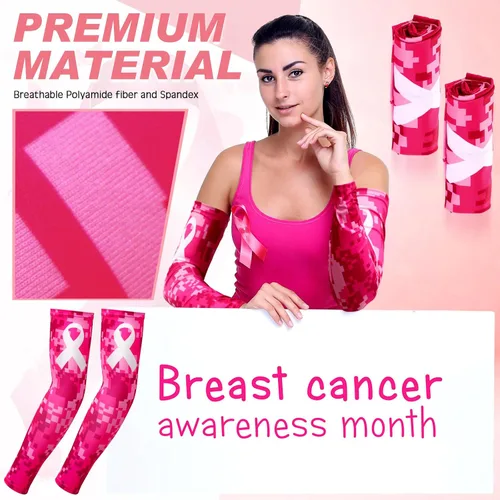 Miniatura 4 de Xtinmee 24 pares de mangas de concientización sobre el cáncer de mama, cinta rosa, compresión deportiva de compresión, mangas de brazo