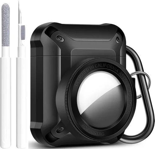 Armor Funda compatible con AirPods Case 2/1, compatible con AirTags Case - Bonita funda protectora con llavero a prueba de golpes, diseño clásico de
