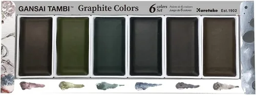 Kuretake GANSAI TAMBI GRAPHITE COLORS, juego de 6 colores, pintura de acuarela para profesionales, para artistas y artesanos, ilustraciones, dibujo,