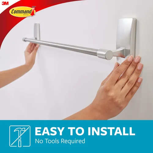 Miniatura 3 de Toallero de baño Command de níquel satinado con tiras adhesivas resistentes al agua, organizador de baño, barra de 61 cm de longitud que sostiene