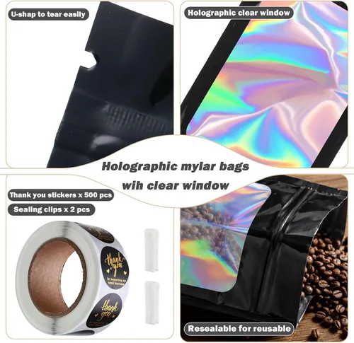Miniatura 2 de Paquete de 100 bolsas de Mylar de 7.8 x 11.8 pulgadas con ventana transparente, bolsas de papel de aluminio resellables grandes de cuarto de galón