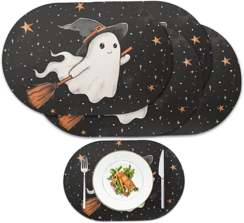 Miniatura 30 de Ghost Placemats Set of 2 Wipeable Faux Leather 12X18 Inch Waterproof Non-Slip Mats Spooky Table Decor Heat Resistant for Scary Dinner Party Fantasma