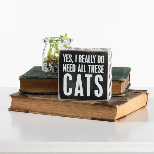 Miniatura 3 de Primitives By Kathy caja de madera de 4 x 4 pulgadas con inscripción "Yes, I really do need all these cats