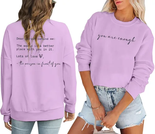 Miniatura 5 de JINTING Eres Suficiente Sudadera para Mujeres Salud Mental Querida Persona Detrás de Mí Sudadera con Capucha Camisa Top Inspirador Pullover