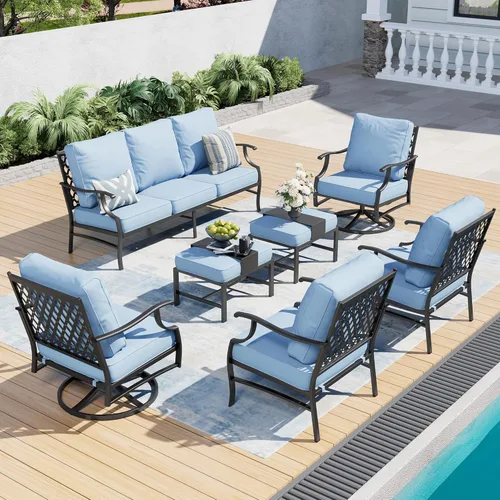 Miniatura 12 de SUNSHINE VALLEY Juego de muebles de patio al aire libre de 7 piezas, moderno juego de conversación de patio exterior con cojín extra grueso de 5.75