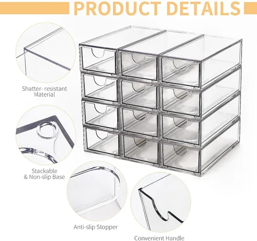 Miniatura 3 de Organizador de escritorio con cajones, cajones de almacenamiento de plástico apilables para maquillaje u organización de escritorio, armarios para A3