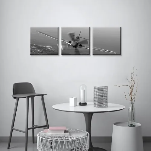 Miniatura 5 de 3 piezas de arte de pared en lienzo en blanco y negro vintage de la Segunda Guerra Mundial, aviones de combate militares, impresiones de fotografía