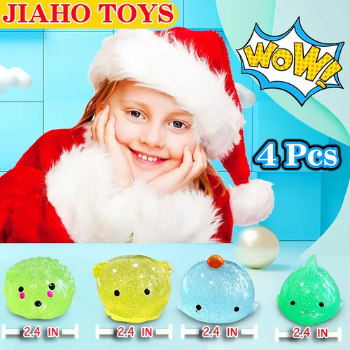 Miniatura 2 de 4 piezas de juguetes blandos Jumbo Glitter Mochi para niños, juguetes Kawaii, juguetes sensoriales de animales marinos para premios de clase