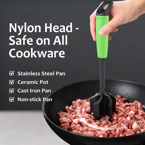 Miniatura 2 de Ourokhome Picador de carne y machacador de papas, machacador de carne molida de nailon resistente al calor para hamburguesas, 5 cuchillas curvas