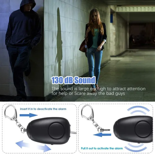 Miniatura 3 de Alarma personal de sonido seguro, alarma personal recargable de emergencia de 130 dB, llavero de alarma de seguridad con 2 luces LED, para mujeres