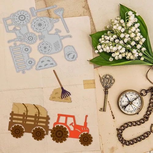 Miniatura 2 de GLOBLELAND Troqueles de corte de carrito de paja para hacer tarjetas, granja, pajar, camión, troqueles para bricolaje, álbumes de recortes, diario